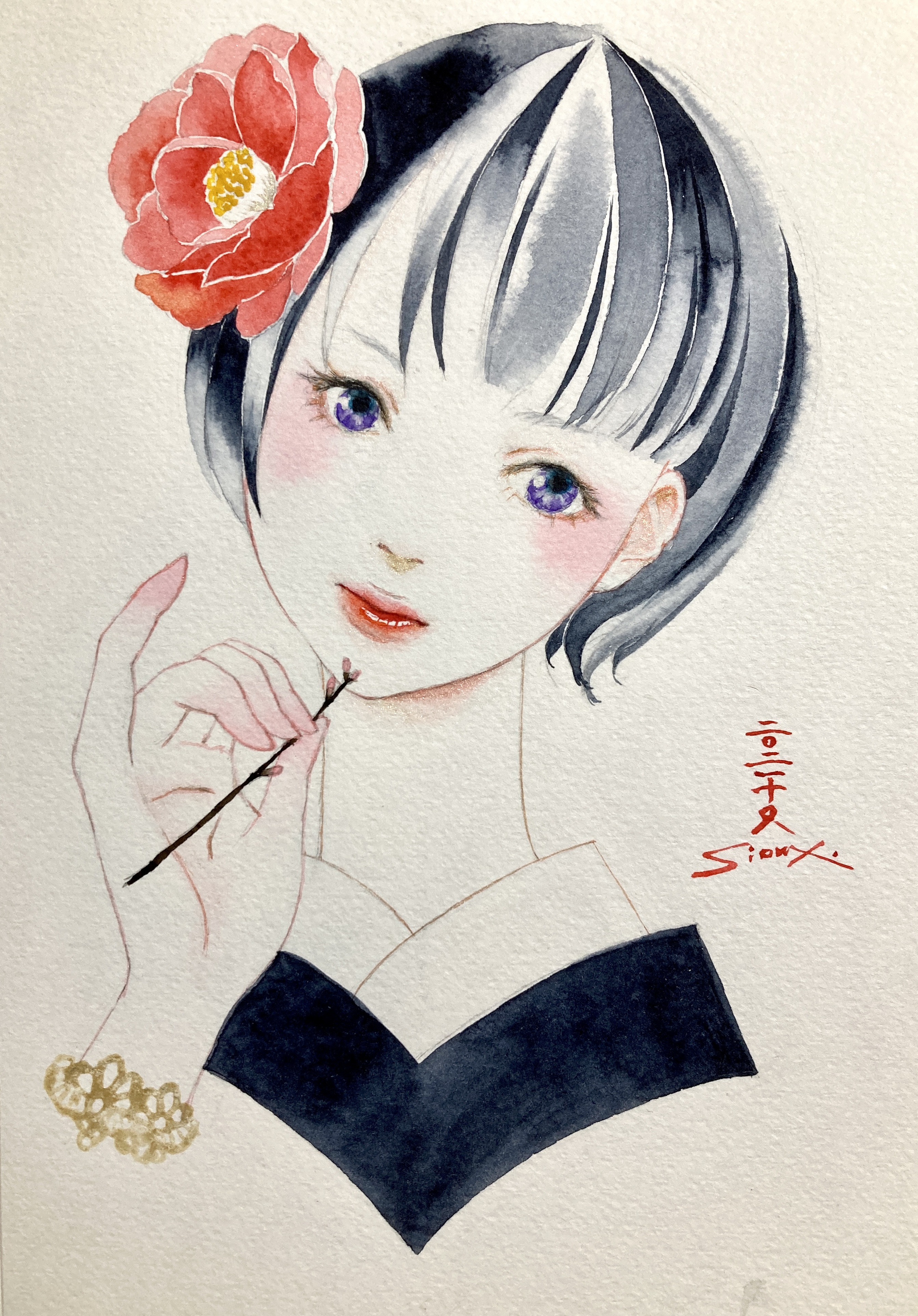 美人画　水彩画 01ea3deb-9ffa-4d54-a8d4-